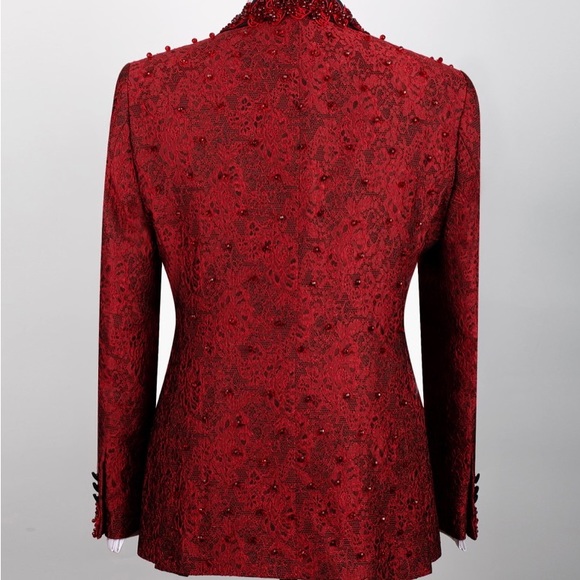 Men’s Red Stone Embroidered Tuxedo - Picture 3 of 13